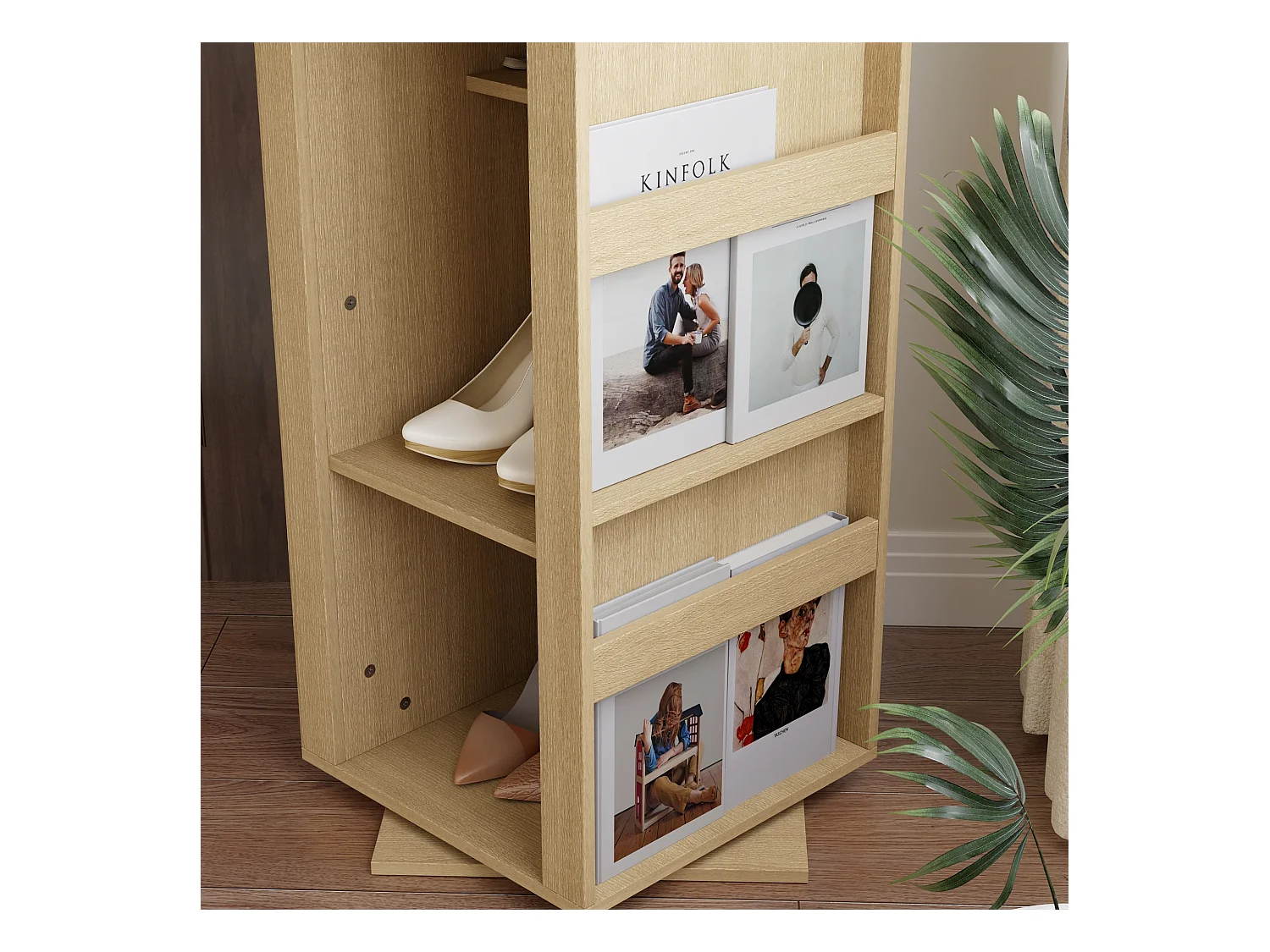 Vestiaire Pivotante avec Miroir pour l’Entrée, Meuble d’Entrée avec 2 Tiroirs et 4 Compartiments Ouverts, 40 x 40 x 160cm, Naturel