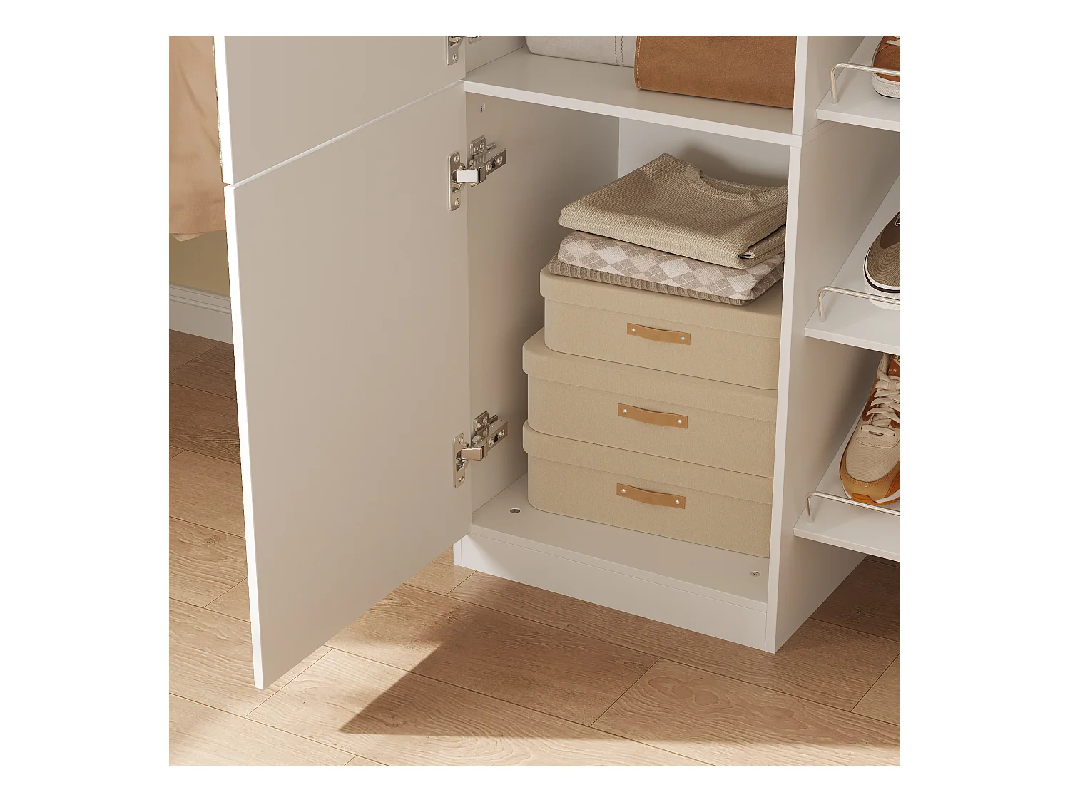 Dressing Blanc avec Miroir, Meuble de Rangement avec Compartiments et 2 Portes pour Chambre, 84 x 40 x 200cm