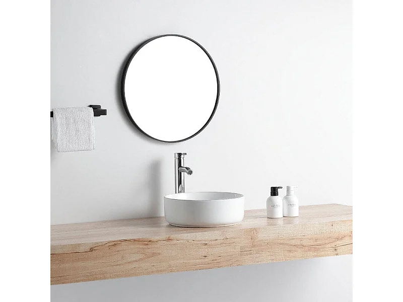 Vasque à poser ronde en céramique MENDOZA 6 coloris Ø36 cm Blanc mat liseré doré