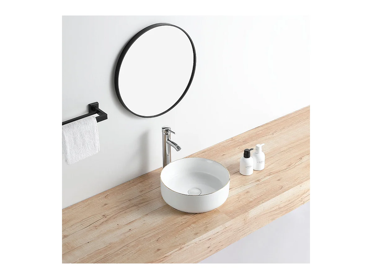 Aufsatzwaschbecken aus glasierter Keramik MENDOZA Ø36 cm weiß/gold