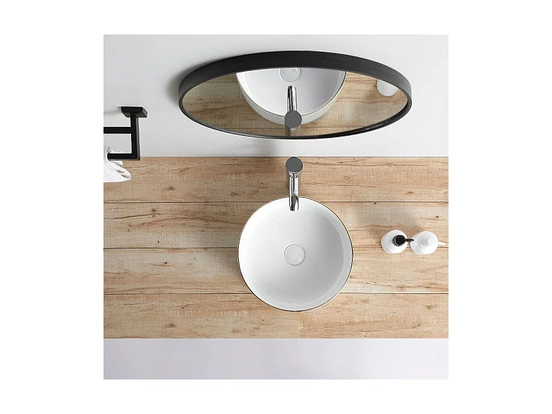 Aufsatzwaschbecken aus glasierter Keramik MENDOZA Ø36 cm weiß/gold