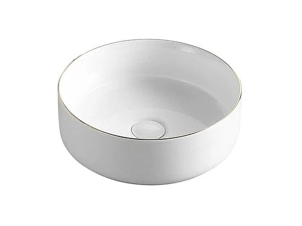 Aufsatzwaschbecken aus glasierter Keramik MENDOZA Ø36 cm weiß/gold