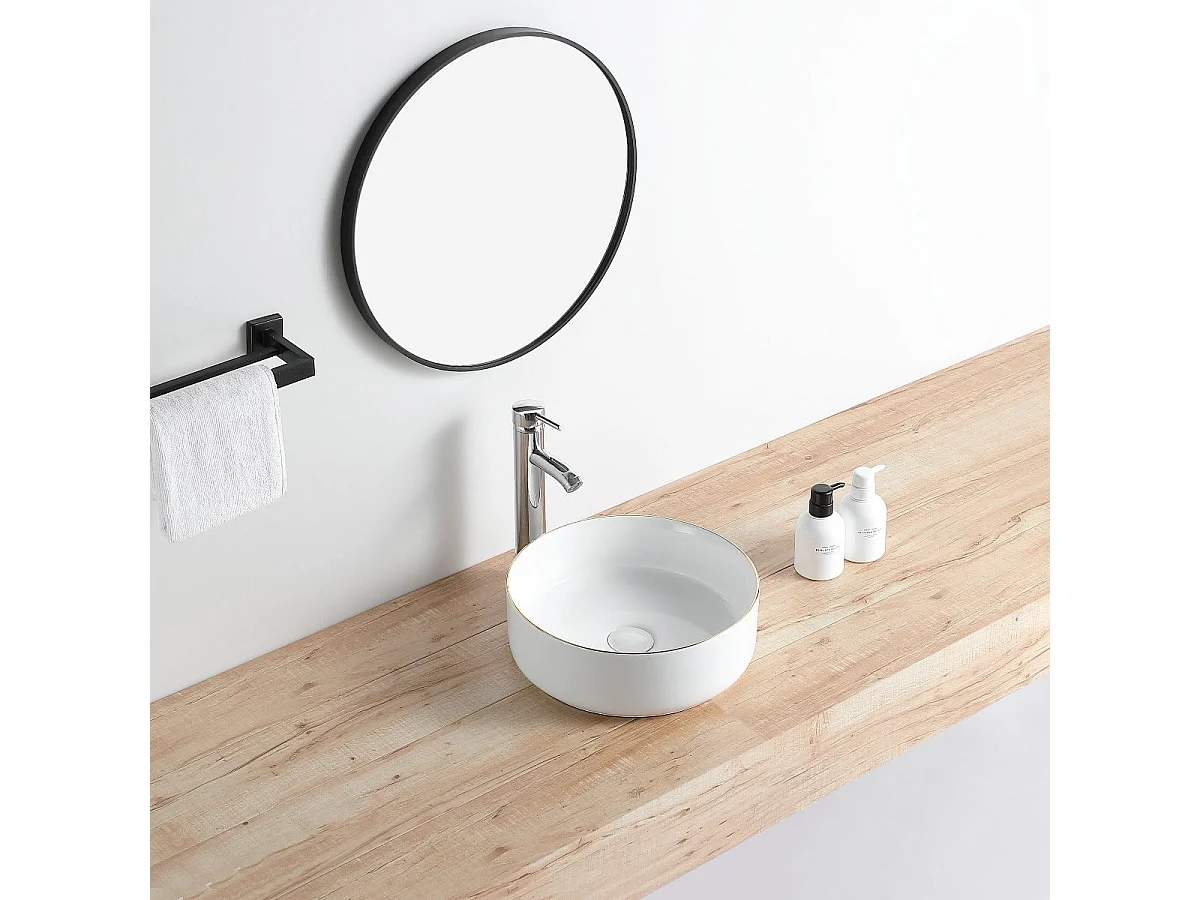 Aufsatzwaschbecken aus glasierter Keramik MENDOZA Ø36 cm weiß/gold