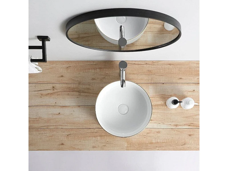 Aufsatzwaschbecken aus glasierter Keramik MENDOZA Ø36 cm weiß/gold