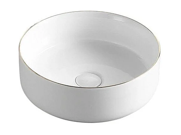 Aufsatzwaschbecken aus glasierter Keramik MENDOZA Ø36 cm weiß/gold