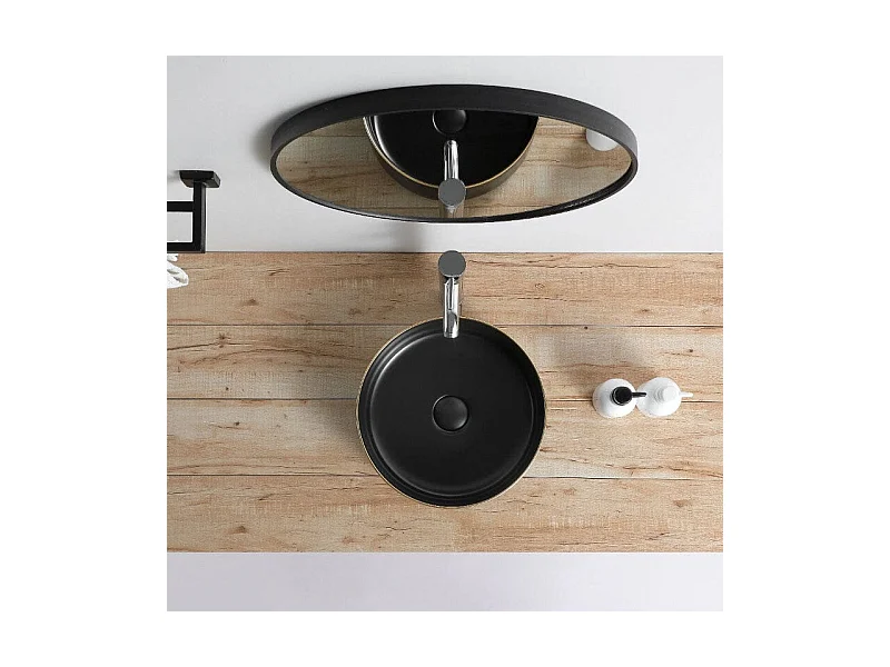 Aufsatzwaschbecken aus glasierter Keramik MENDOZA Ø36 cm schwarz/gold
