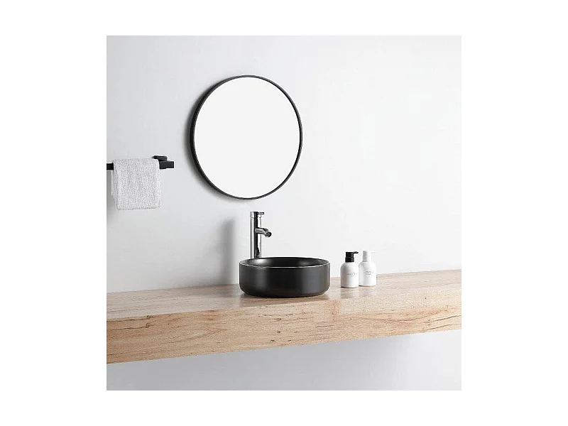 Aufsatzwaschbecken aus glasierter Keramik MENDOZA Ø36 cm schwarz/gold