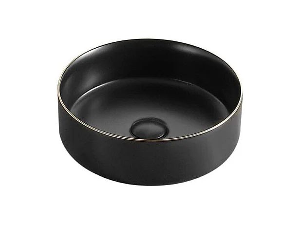 Aufsatzwaschbecken aus glasierter Keramik MENDOZA Ø36 cm schwarz/gold