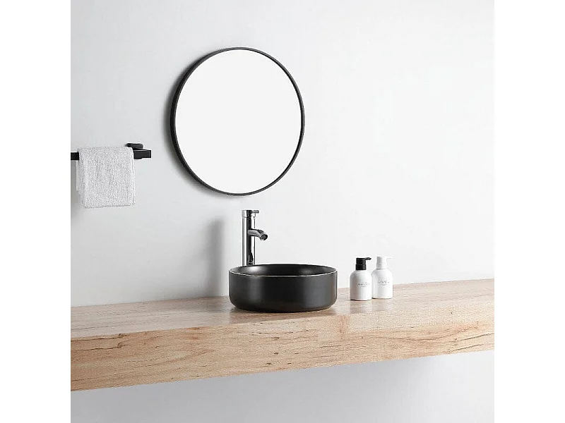 Aufsatzwaschbecken aus glasierter Keramik MENDOZA Ø36 cm schwarz/gold
