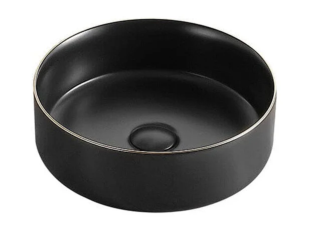 Aufsatzwaschbecken aus glasierter Keramik MENDOZA Ø36 cm schwarz/gold