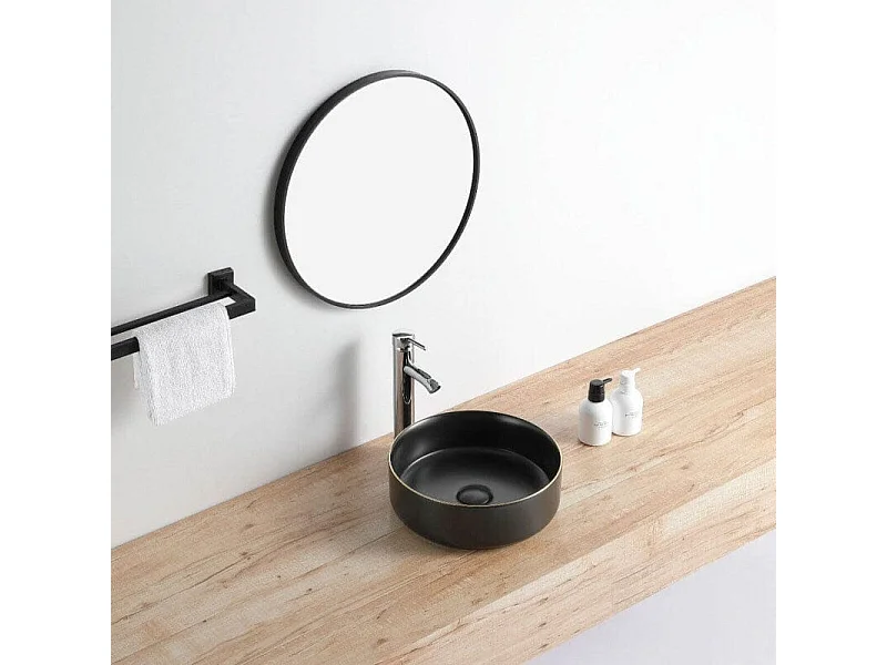 Vasque à poser ronde en céramique MENDOZA 6 coloris Ø36 cm Noir mat liseré doré