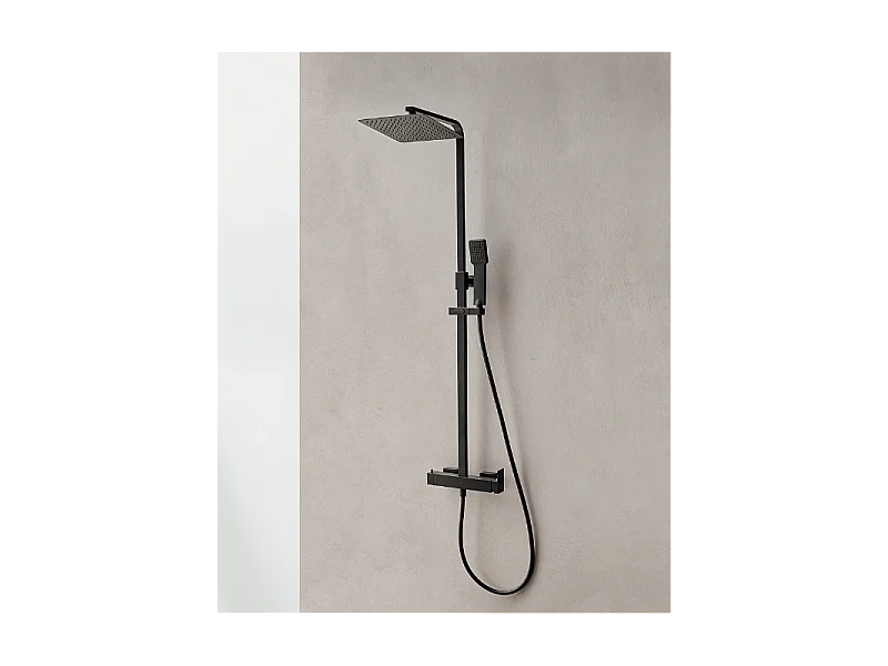 Thermostat-Duschsäule CUBO Mattschwarz mit 30 cm Duschkopf und Handbrause
