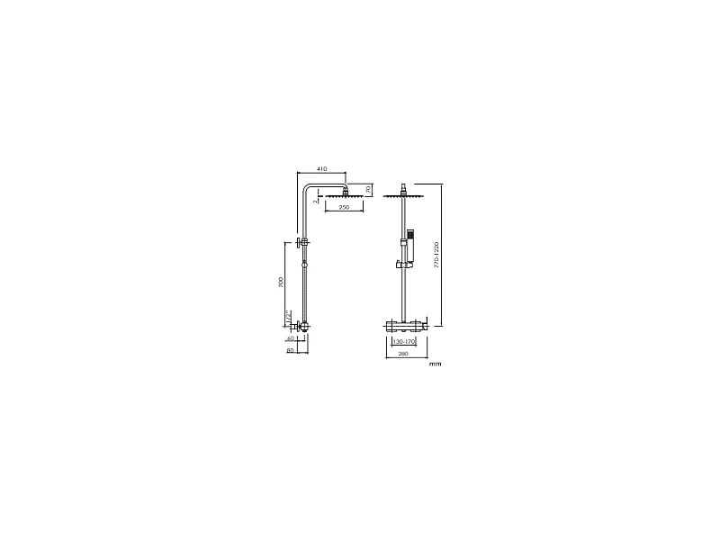 Thermostat-Duschsäule CUBO Mattschwarz mit 30 cm Duschkopf und Handbrause