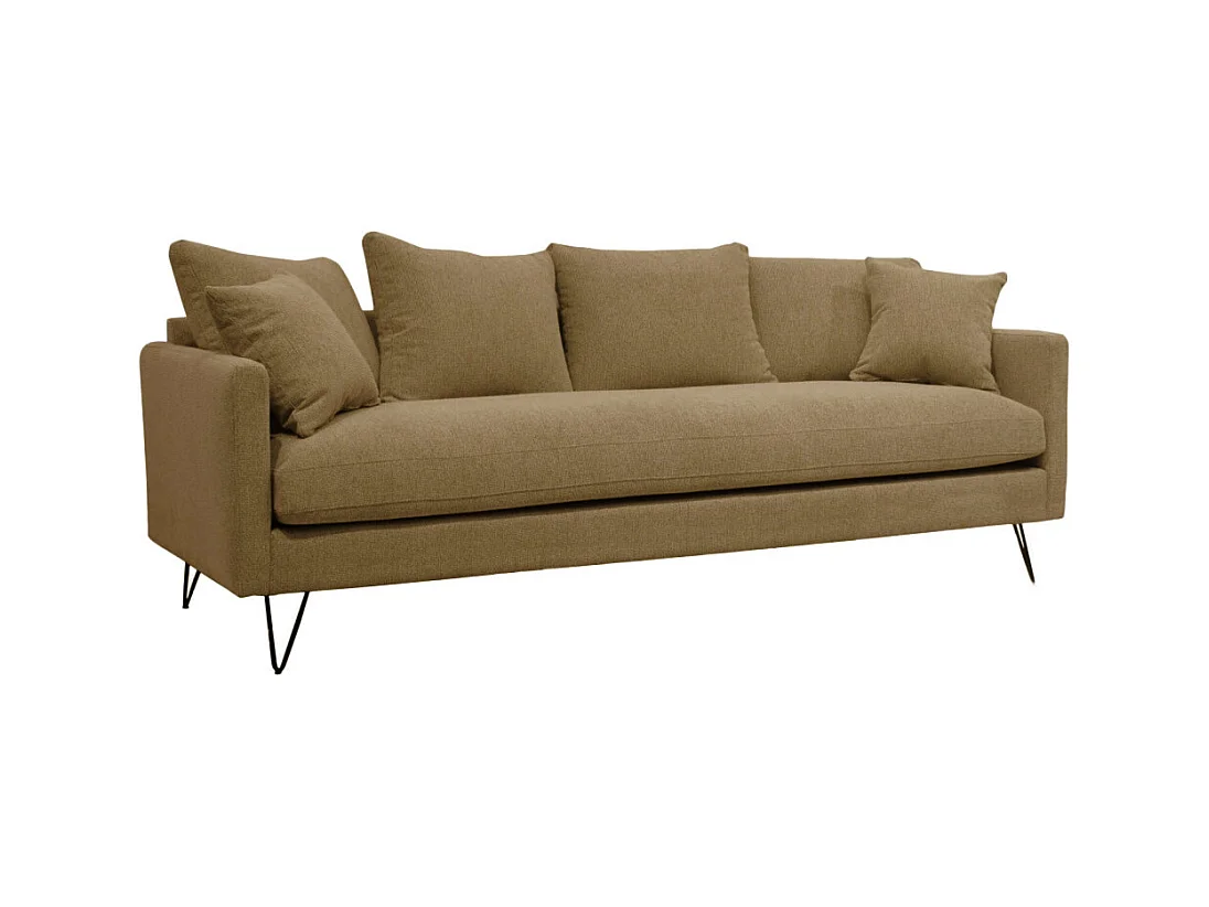 Villabon - Canapé 4 places en tissu pieds épingles noirs - Caramel