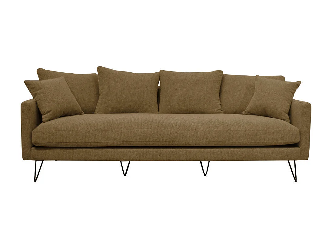 Villabon - Canapé 4 places en tissu pieds épingles noirs - Caramel