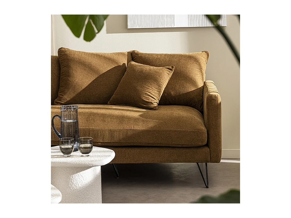 Villabon - Canapé 4 places en tissu pieds épingles noirs - Bronze