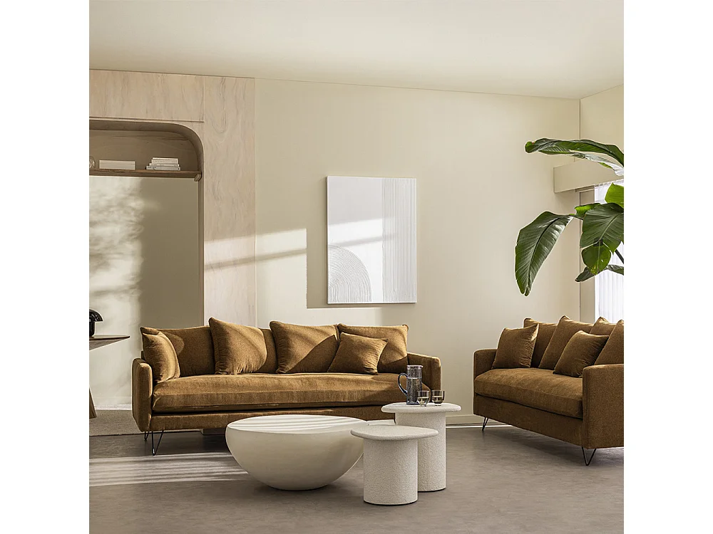 Villabon - Canapé 4 places en tissu pieds épingles noirs - Bronze