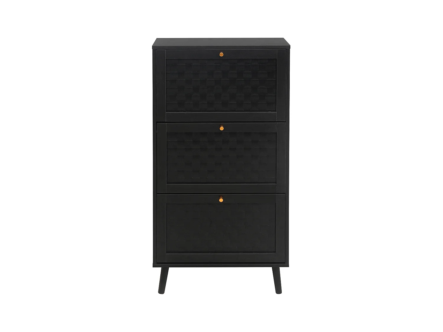 Meuble à chaussures 3 étages, design boho avec portes en rattan, MDF, noir (60x24x121 cm)