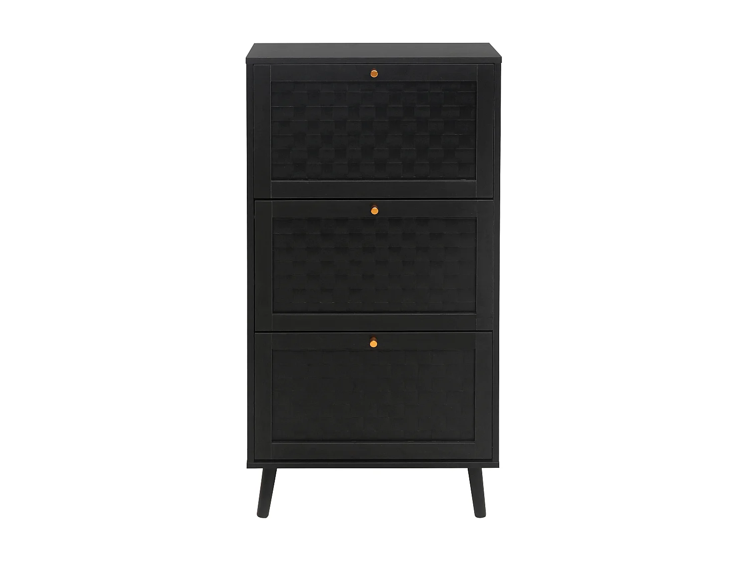 Scarpiera a 3 ripiani, design boho con ante in rattan, MDF, nero (60x24x121 cm)