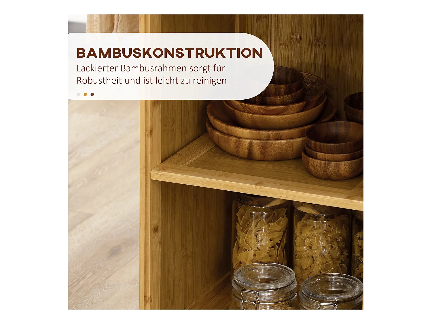 Keukentrolley met lade, open planken, handdoekenrek, natuurlijk bamboe (84x36x85cm)