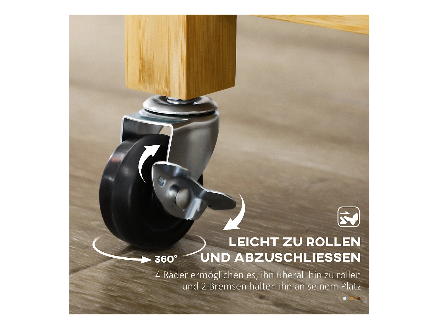 Keukentrolley met lade, open planken, handdoekenrek, natuurlijk bamboe (84x36x85cm)