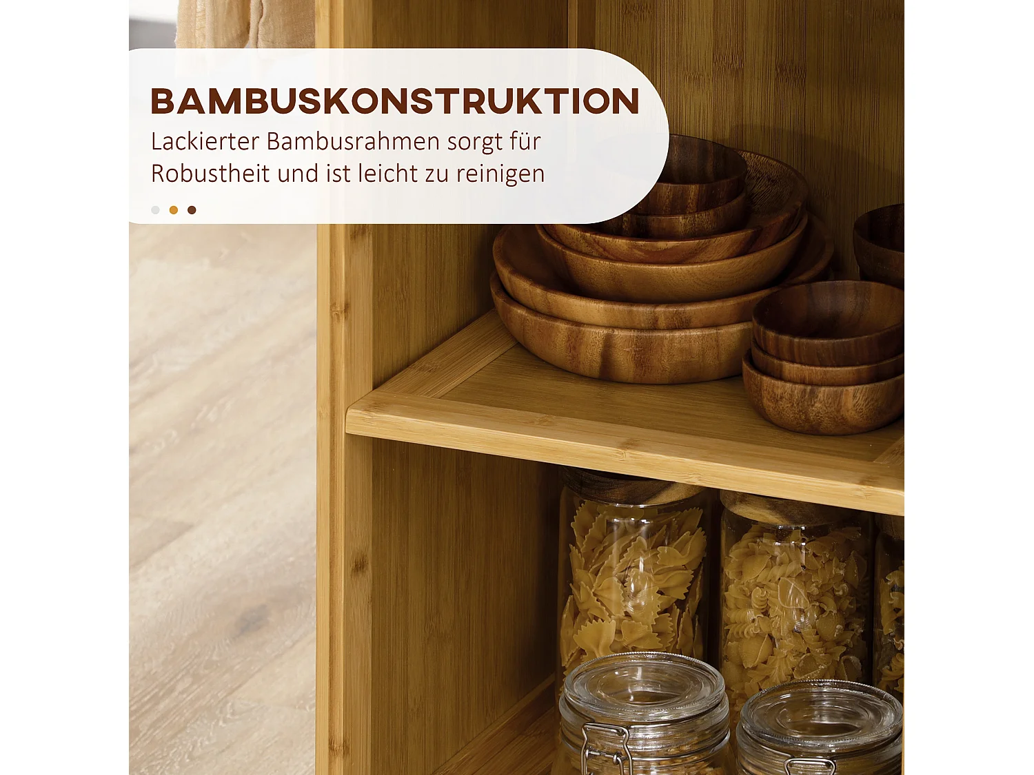 Keukentrolley met lade, open planken, handdoekenrek, natuurlijk bamboe (84x36x85cm)