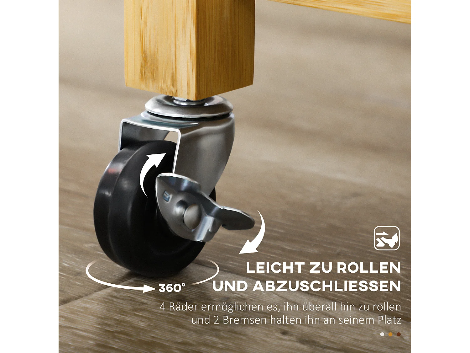 Keukentrolley met lade, open planken, handdoekenrek, natuurlijk bamboe (84x36x85cm)