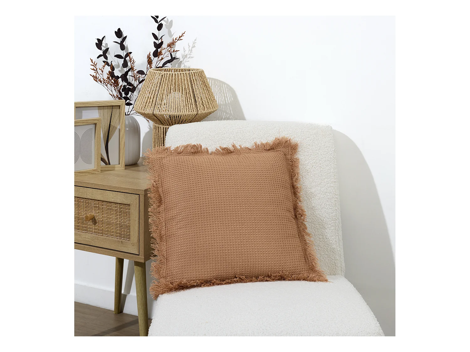 Coussin Gaufre Ocre 40x40cm Marron