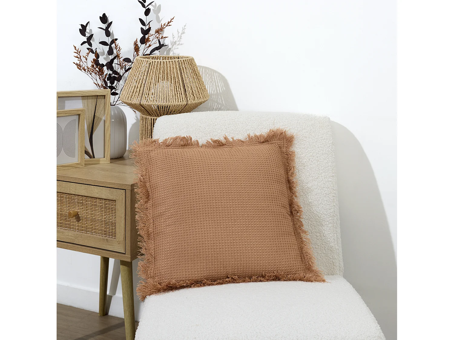 Coussin Gaufre Ocre 40x40cm Marron
