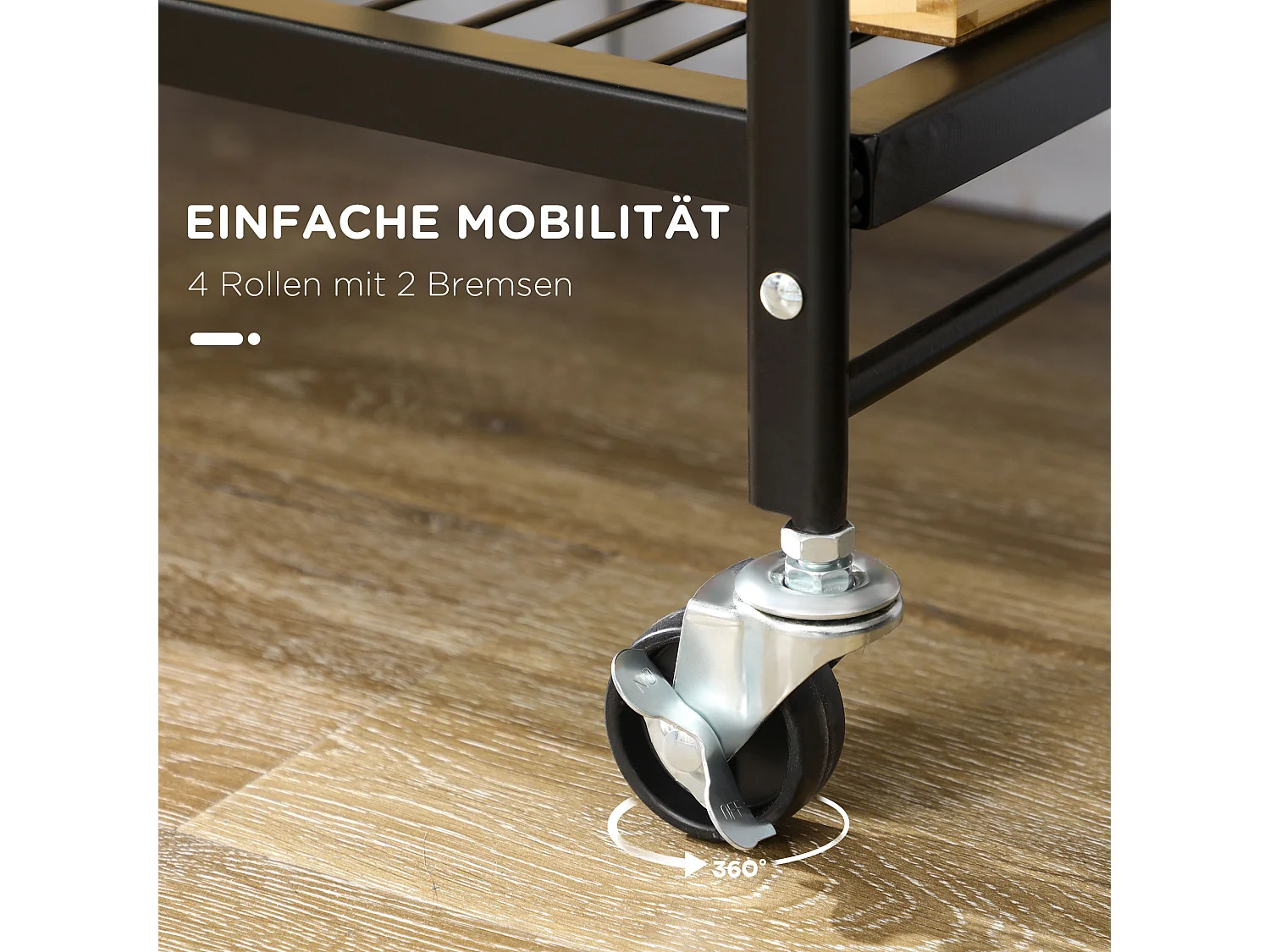 Opvouwbare keukentrolley, met 3 planken en handgrepen, in metaal, bruin en zwart (68x35x85 cm)