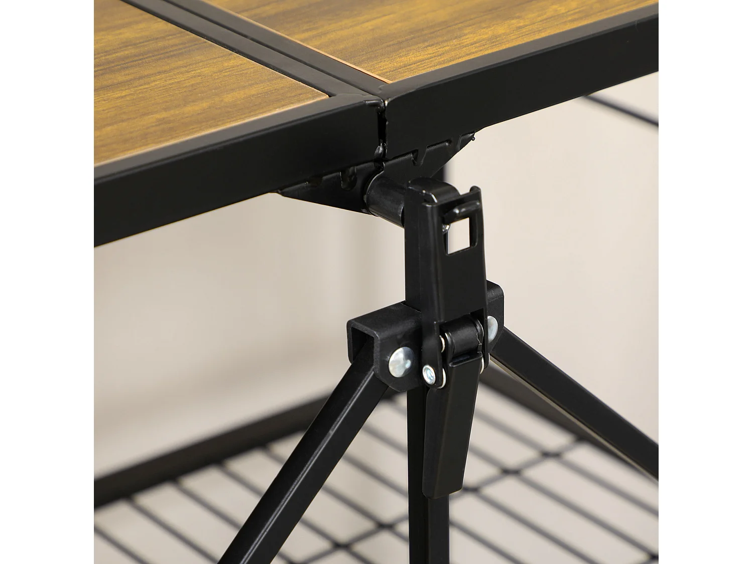 Opvouwbare keukentrolley, met 3 planken en handgrepen, in metaal, bruin en zwart (68x35x85 cm)