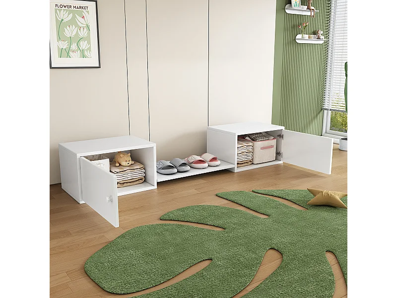 Schoenenkast, halkast, multifunctioneel, schoenenbank, massief hout + MDF, Wit (189x40x34,5 cm)