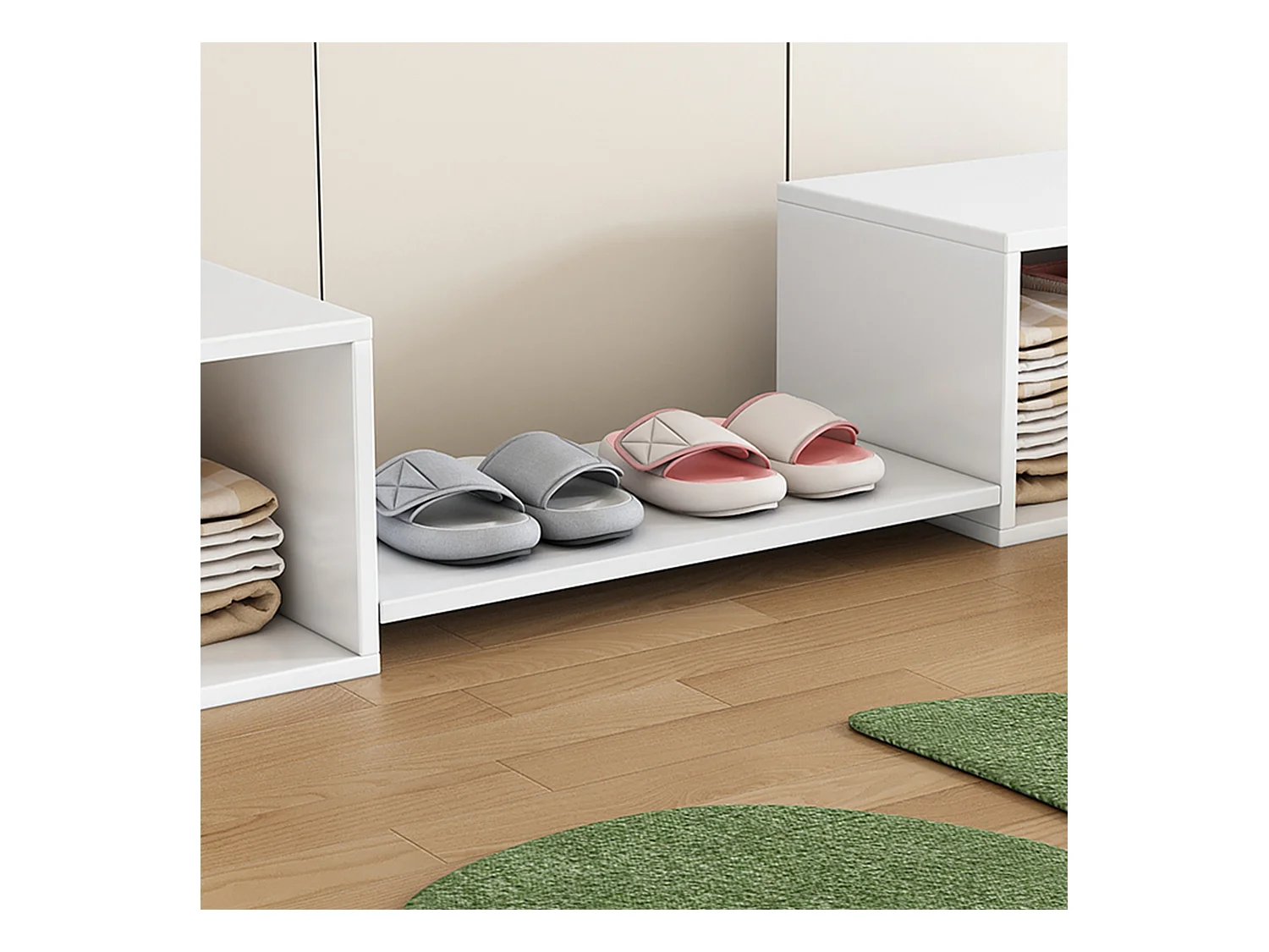 Cabinet à chaussures, meuble d'entrée, multifonction, banc à chaussures, bois massif + MDF, Blanc (189x40x34.5 cm)