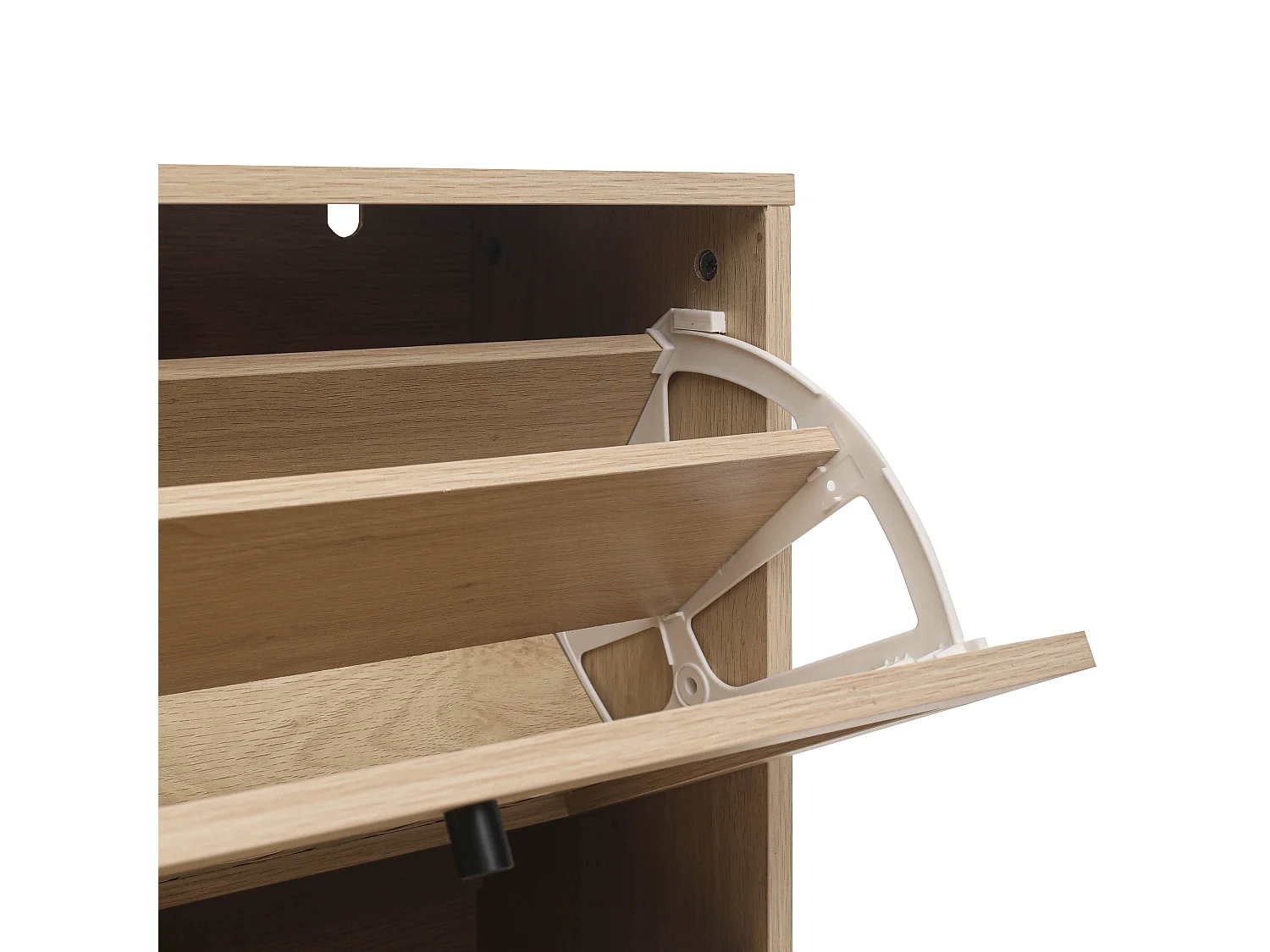 Meuble à chaussures 3 niveaux, design Boho avec portes en rattan, MDF, bois naturel (60x24x121 cm)