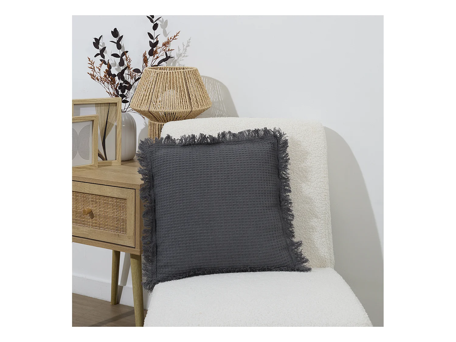 Coussin Gaufre Anthracite 40x40cm Gris