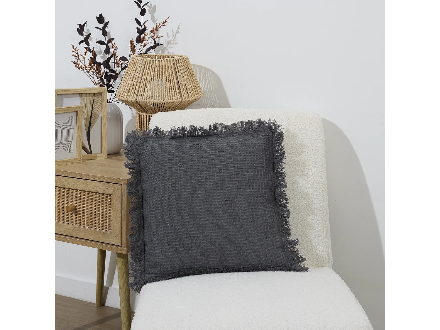 Coussin Gaufre Anthracite 40x40cm Gris