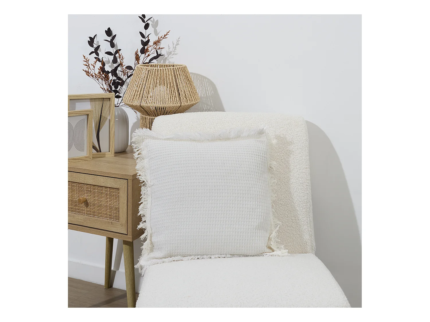 Coussin Dehoussable Gaufre Ivoire 40x40cm Blanc