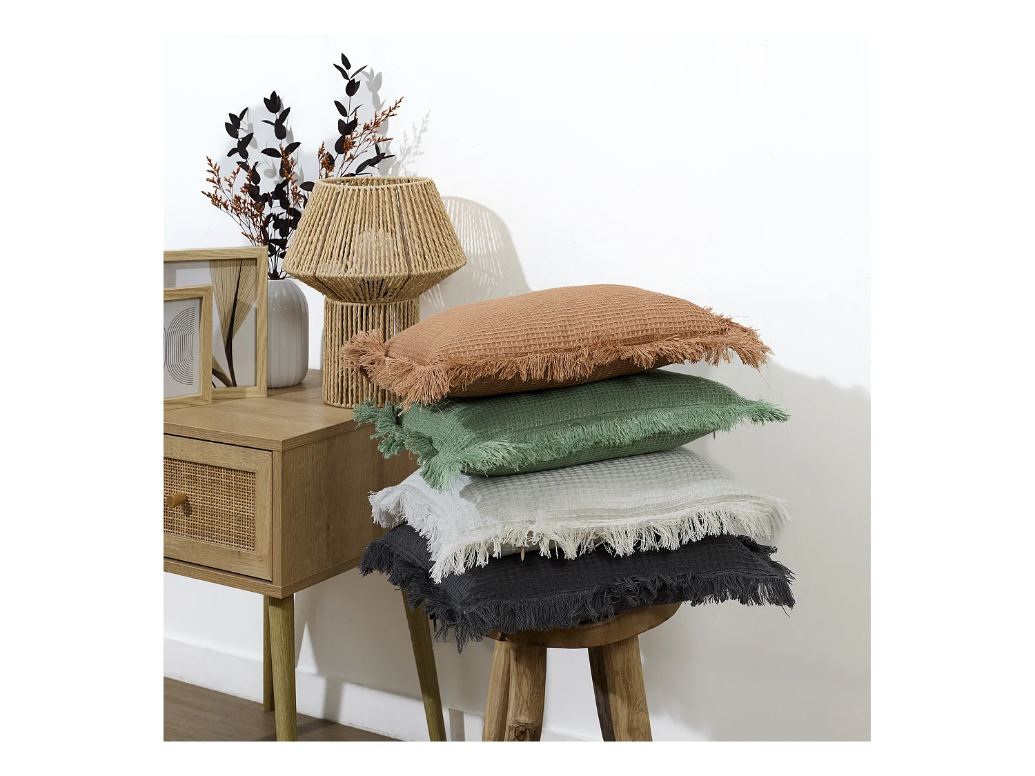 Coussin Dehoussable Gaufre Ivoire 40x40cm Blanc