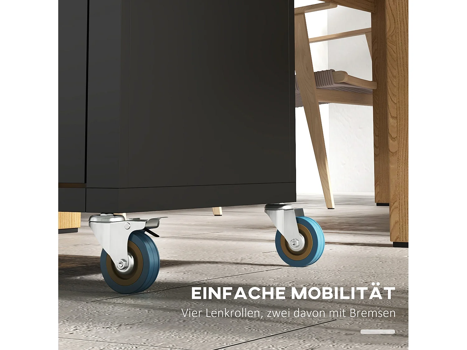 Carrello da cucina con ruote, contenitore con armadietto e ganci, acciaio nero (86x50x86,5cm)