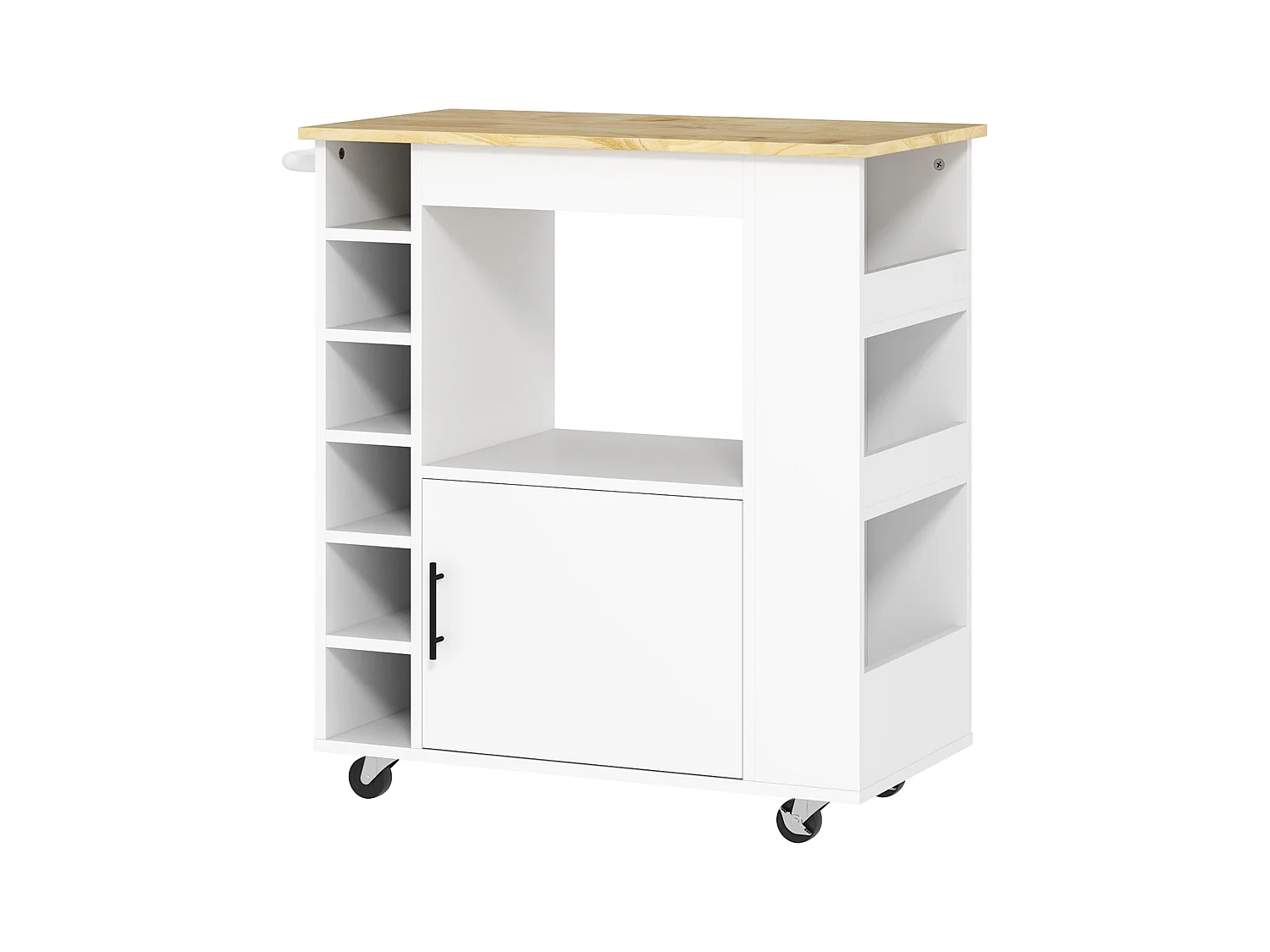 Chariot de cuisine avec plan de travail, étagères, porte-bouteilles, en chêne, 83x40x83 cm