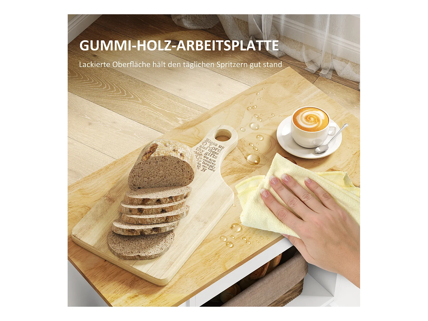 Chariot de cuisine avec plan de travail, étagères, porte-bouteilles, en chêne, 83x40x83 cm