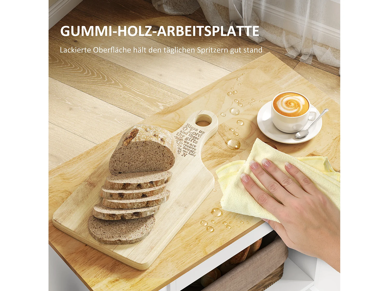 Keukentrolley met werkblad, planken, flessenrek, eikenhout, 83x40x83 cm