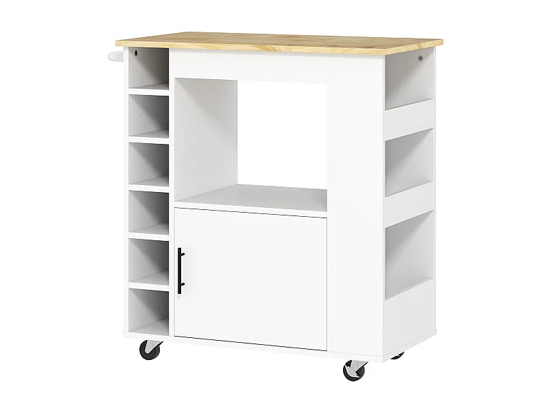 Carrito de cocina con encimera, estantes y botellero, roble, 83x40x83 cm