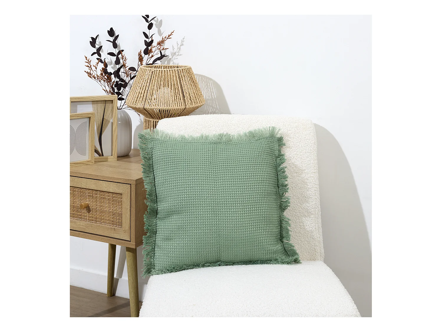 Coussin Gaufre Vert Sauge 40x40cm Vert