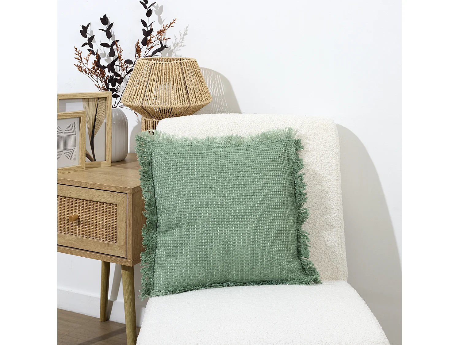 Coussin Gaufre Vert Sauge 40x40cm Vert