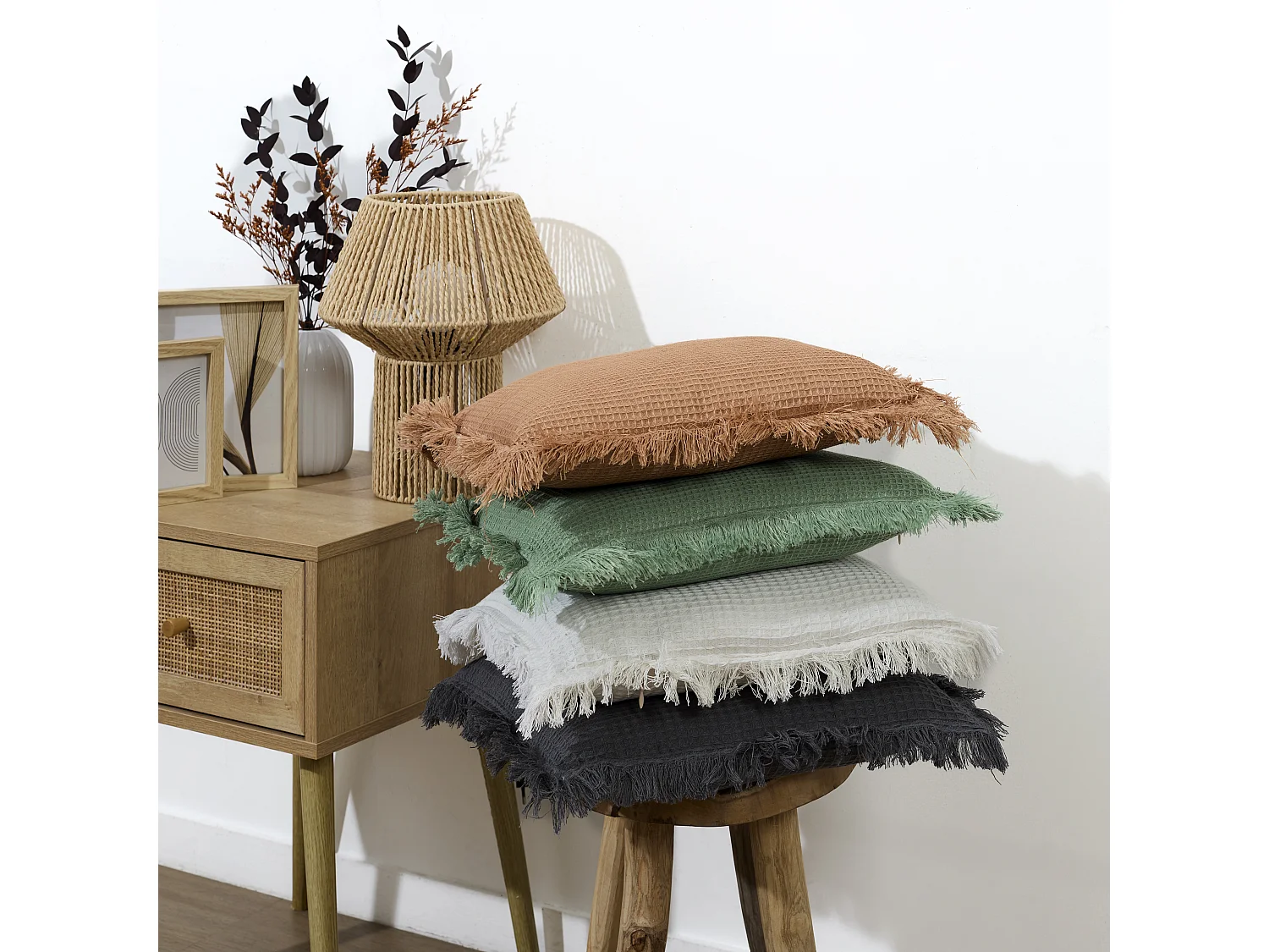 Coussin Gaufre Vert Sauge 40x40cm Vert