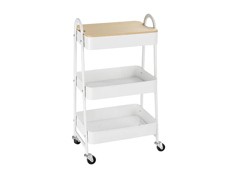 Chariot de cuisine à 3 étages avec panier et couvercle, métal, blanc (53.5x31x79.4 cm)