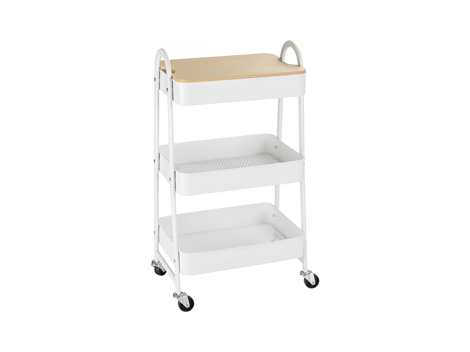 Carrito de cocina de 3 niveles con cesta y tapa, metal, blanco (53,5 x 31 x 79,4 cm)
