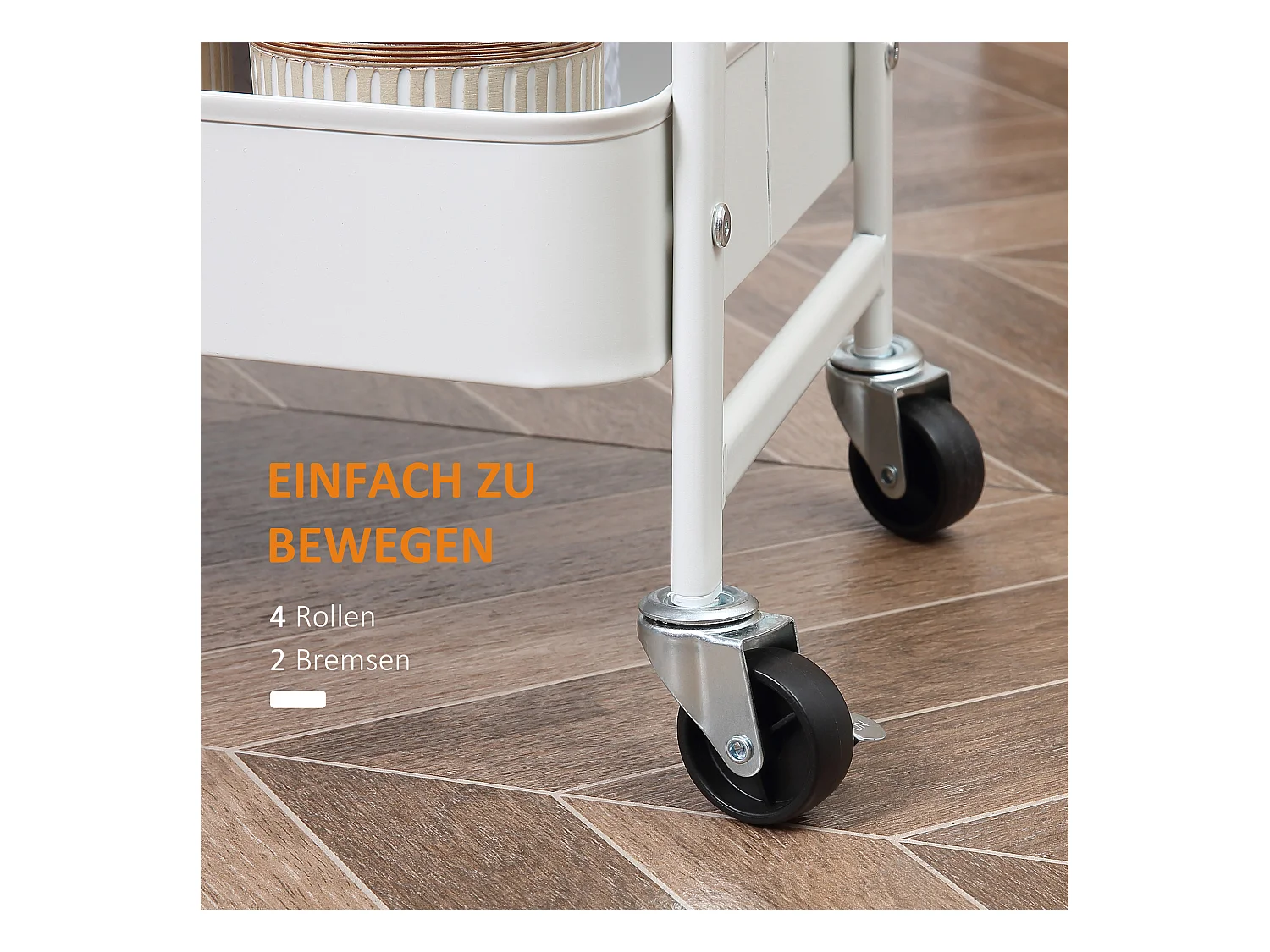 Carrito de cocina de 3 niveles con cesta y tapa, metal, blanco (53,5 x 31 x 79,4 cm)