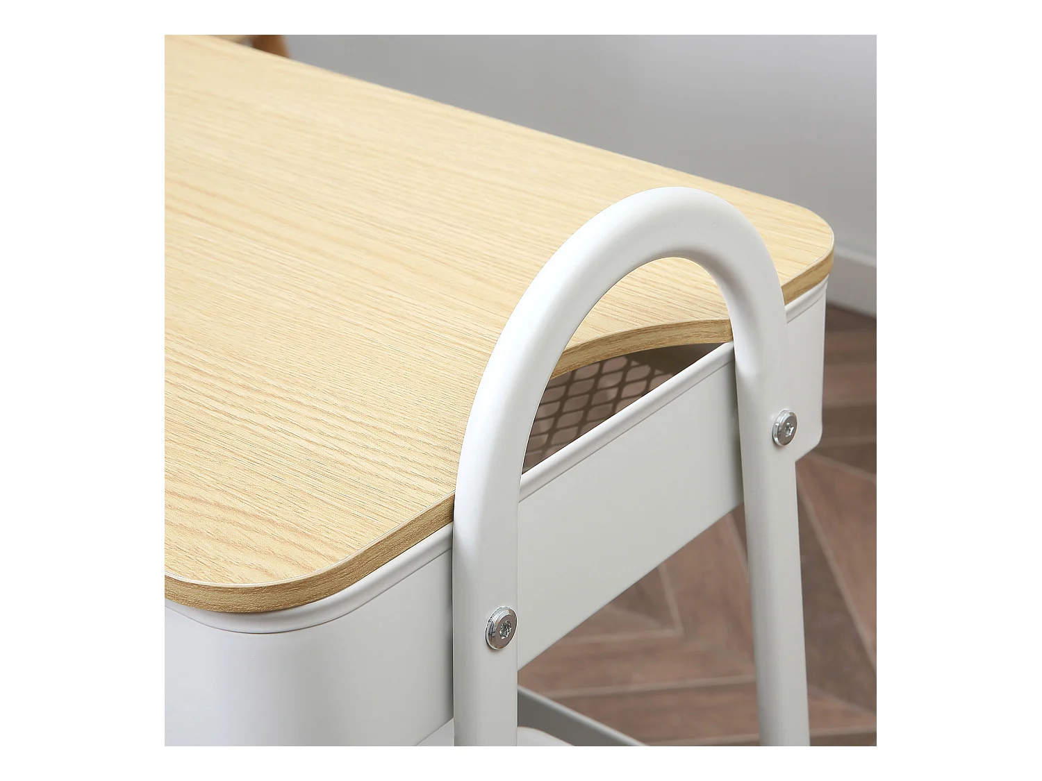 Carrito de cocina de 3 niveles con cesta y tapa, metal, blanco (53,5 x 31 x 79,4 cm)